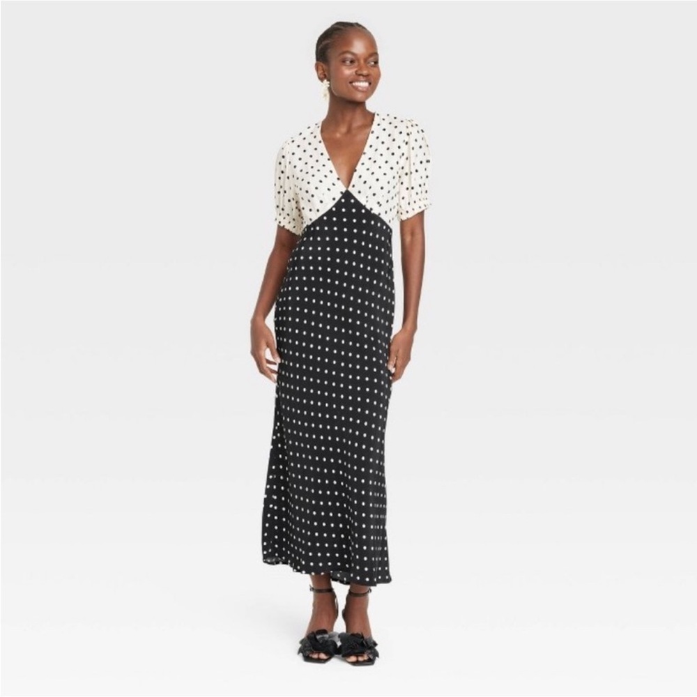 14. Crepe Puff Short Sleeve Midi Dress - A New Day™ Black/White Polka